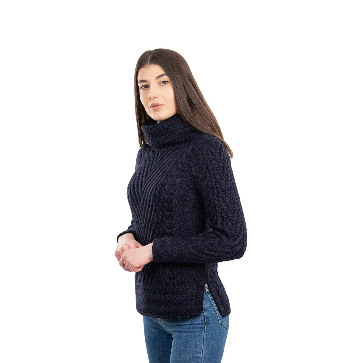 AWL118-304 Women's Merino Wool Irish Turtleneck Sweater, Navy Creative Irish Gifts
