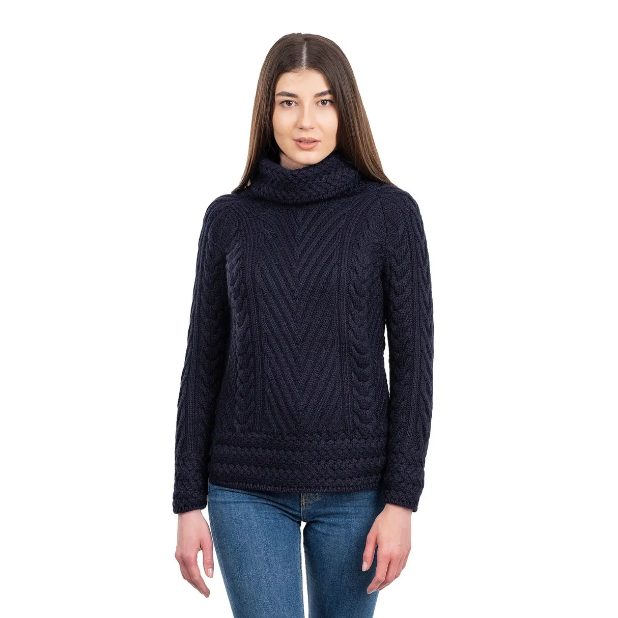 AWL118-304 Women's Merino Wool Irish Turtleneck Sweater, Navy Creative Irish Gifts
