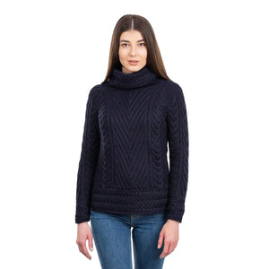 AWL118-304 Women's Merino Wool Irish Turtleneck Sweater, Navy Creative Irish Gifts
