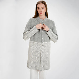 AWL320-303 Women's Wool Aran Herringbone Coat, Grey Creative Irish Gifts
