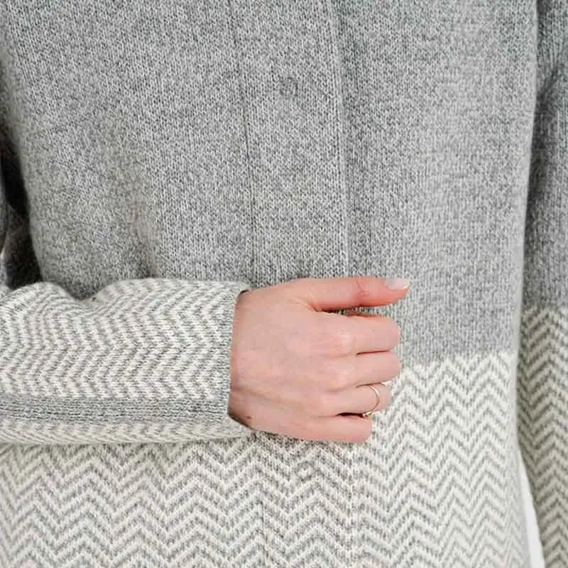 AWL320-303 Women's Wool Aran Herringbone Coat, Grey Close Up Creative Irish Gifts
