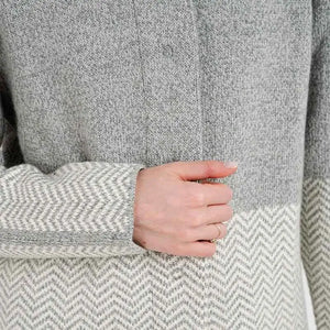 AWL320-303 Women's Wool Aran Herringbone Coat, Grey Close Up Creative Irish Gifts
