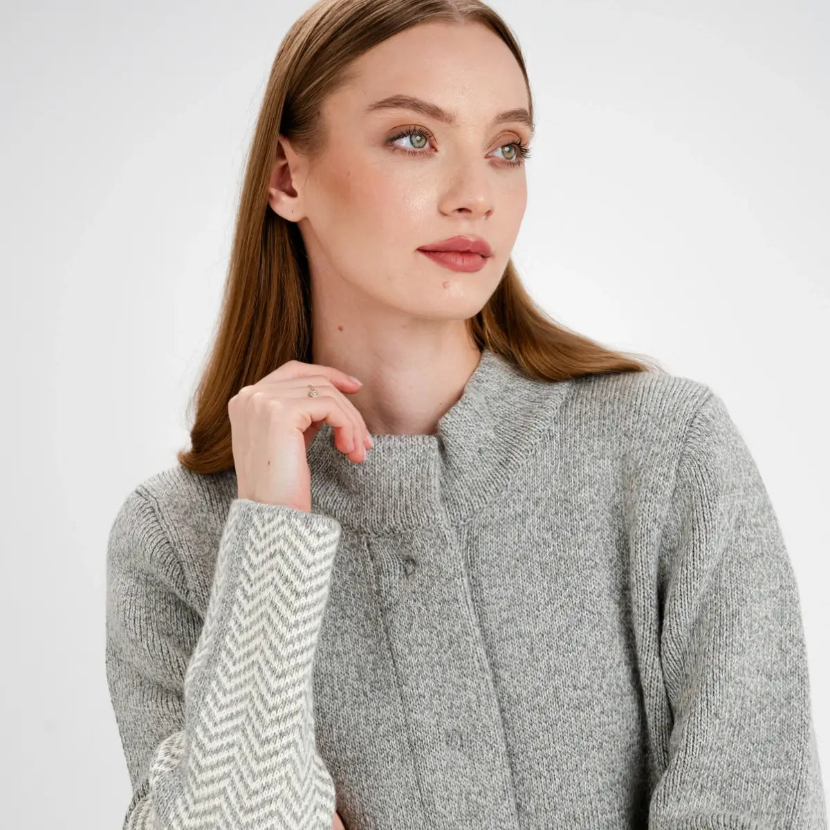 AWL320-303 Women's Wool Aran Herringbone Coat, Grey Creative Irish Gifts
