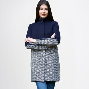 Women's Aran Knit Herringbone Coat, Navy Studio Creative Irish Gifts