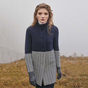 Women's Aran Knit Herringbone Coat, Navy Creative Irish Gifts