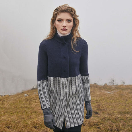 Women's Aran Knit Herringbone Coat, Navy Creative Irish Gifts