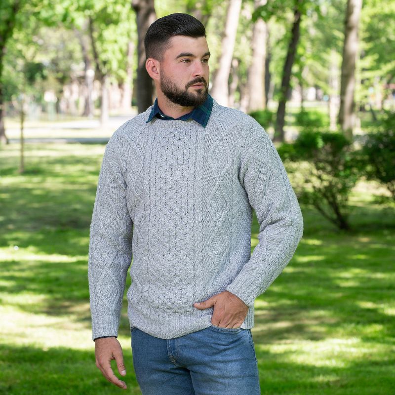 Men's Heavyweight Wool Irish Sweater, Grey Lifestyle Creative Irish Gifts.com