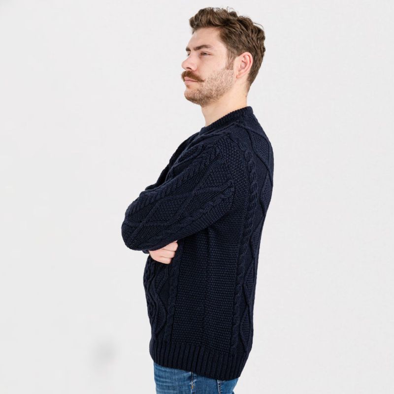 Men's Heavyweight Wool Irish Sweater, Navy Side Studio Creative Irish Gifts.com