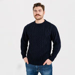 Men's Heavyweight Wool Irish Sweater, Navy Front Studio Creative Irish Gifts.com