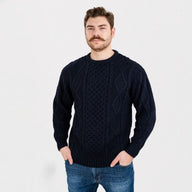 Men's Heavyweight Wool Irish Sweater, Navy Front Studio Creative Irish Gifts.com