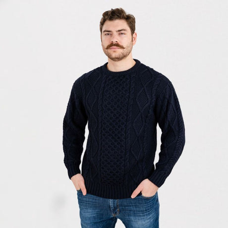 Men's Heavyweight Wool Irish Sweater, Navy Front Studio Creative Irish Gifts.com