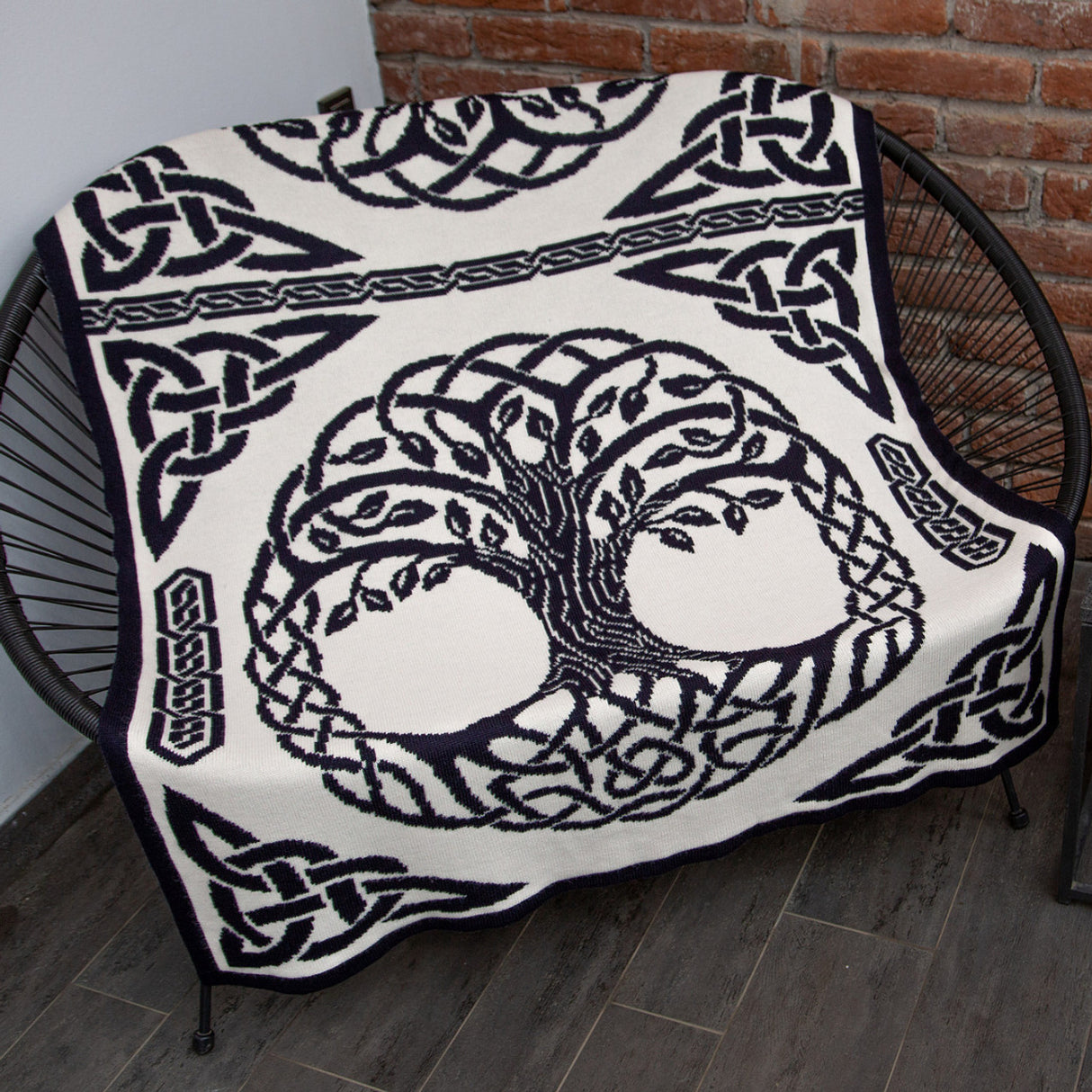 Tree of Life Wool Throw Blanket- Navy - Creative Irish Gifts