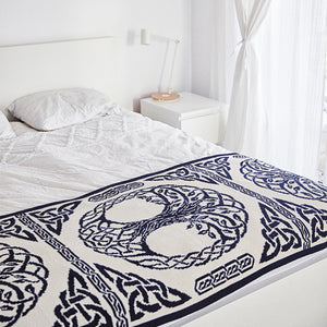 Tree of Life Wool Throw Blanket- Navy - Creative Irish Gifts