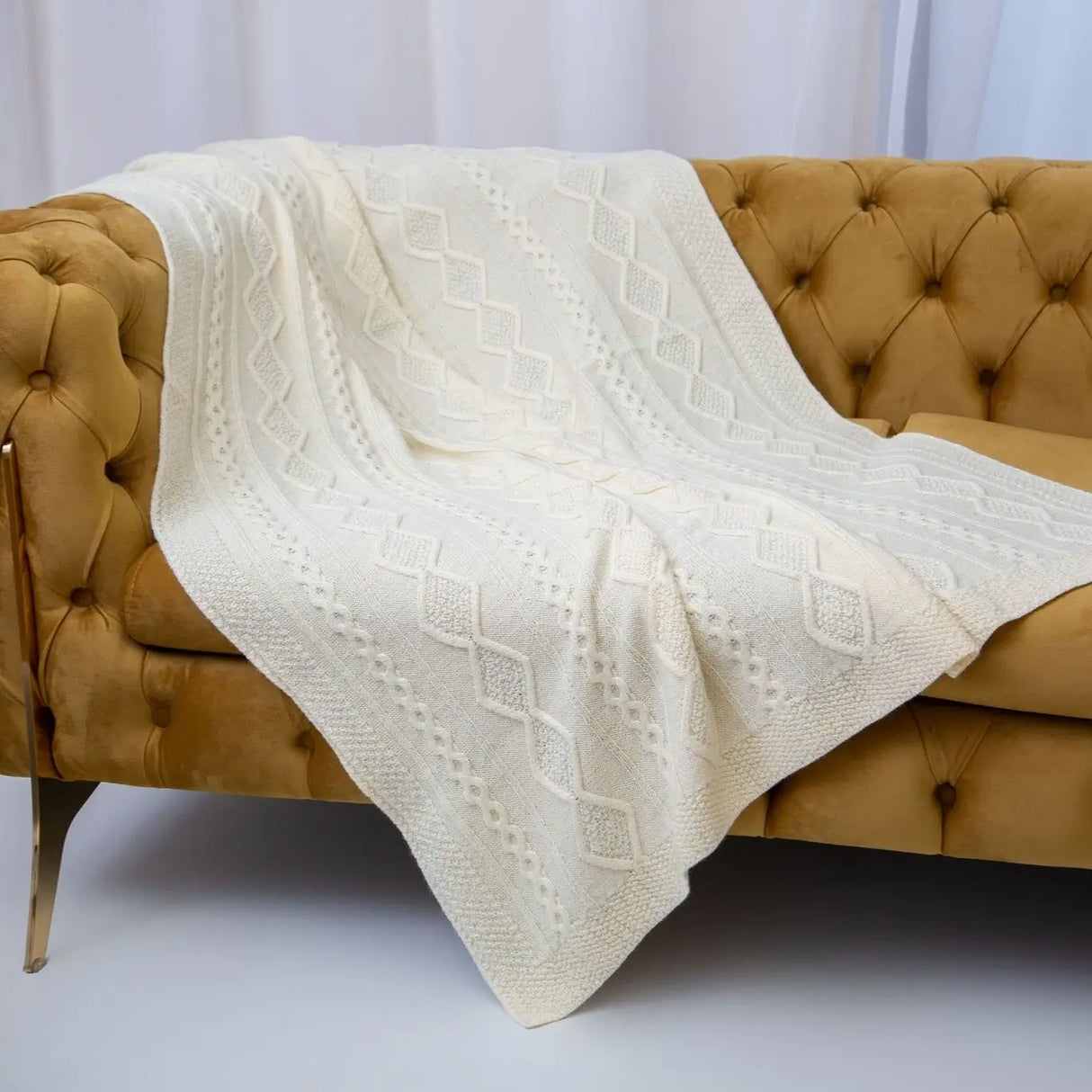 AWT909-300-OS Aran Knit Diamond Cable Throw Blanket Creative Irish Gifts
