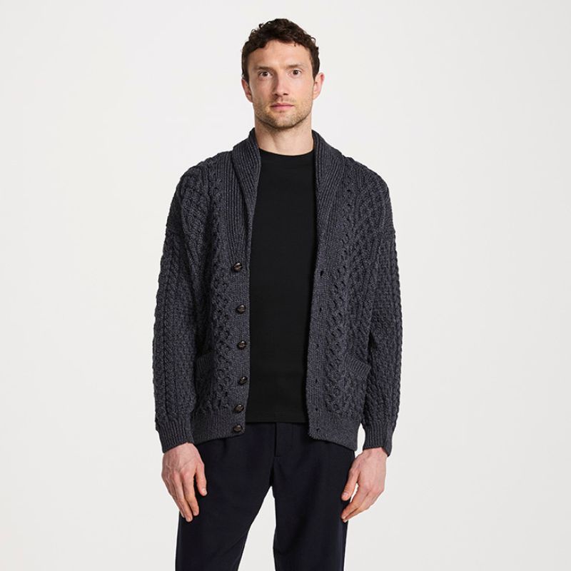 Men's Merino Shawl Collar Aran Cardigan
