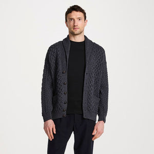 Men's Merino Shawl Collar Aran Cardigan
