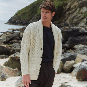 Men's Merino Shawl Collar Aran Cardigan