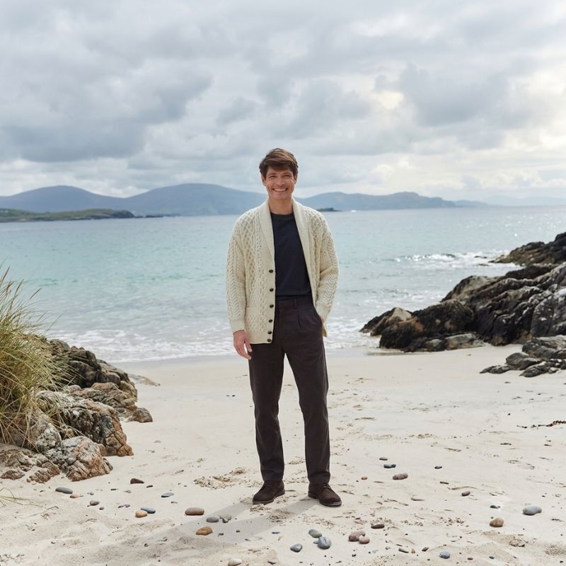 Men's Merino Shawl Collar Aran Cardigan
