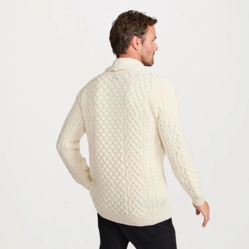 Men's Merino Shawl Collar Aran Cardigan