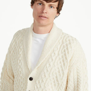 Men's Merino Shawl Collar Aran Cardigan