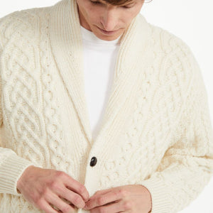 Men's Merino Shawl Collar Aran Cardigan