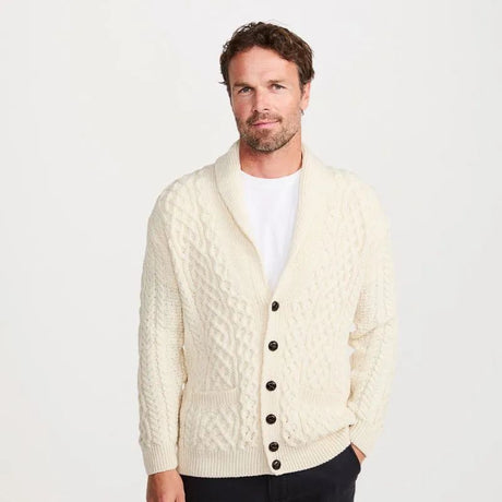 Men's Merino Shawl Collar Aran Cardigan