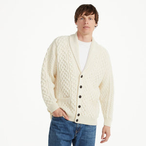 Men's Merino Shawl Collar Aran Cardigan