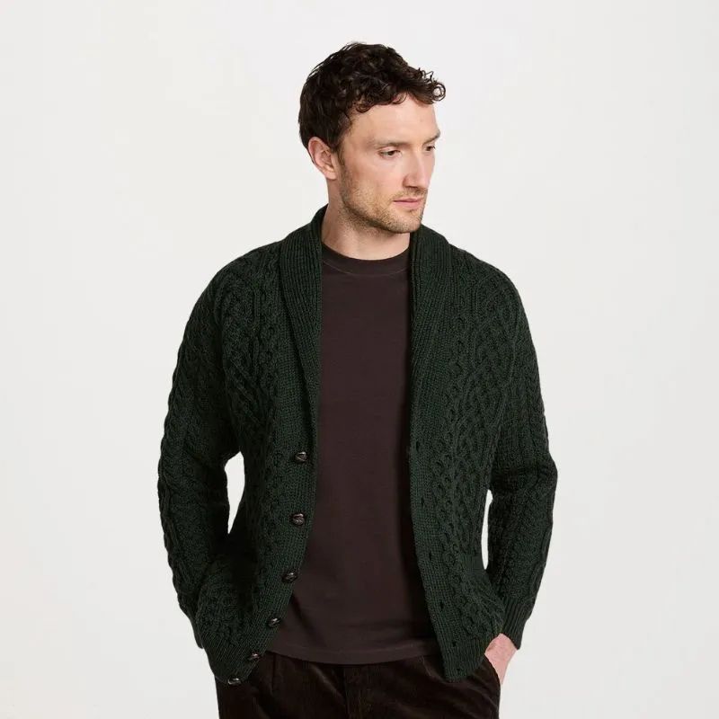 Men's Merino Shawl Collar Aran Cardigan