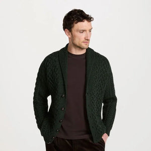 Men's Merino Shawl Collar Aran Cardigan