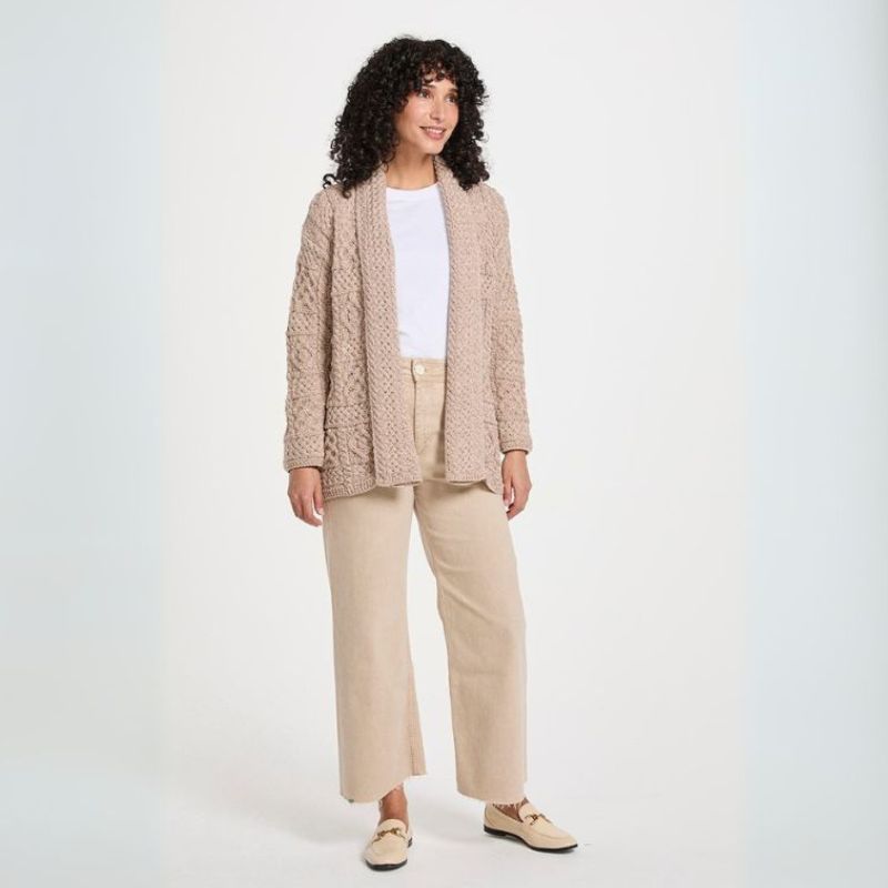 Women's Aran Merino Wool Shawl Cardigan Creative Irish Gift