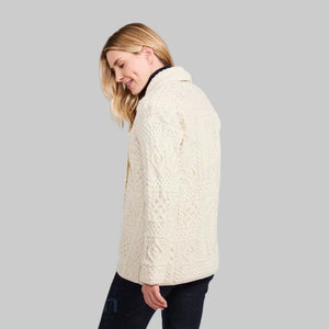 Women's Aran Merino Wool Shawl Cream Side View Cardigan Creative Irish Gift