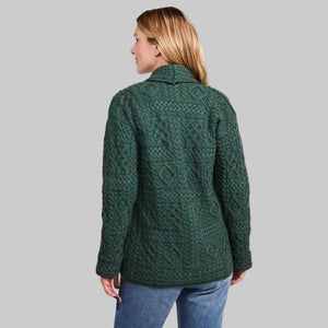Women's Aran Merino Wool Shawl Green Back View Cardigan Creative Irish Gift