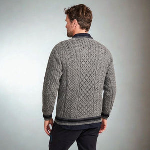 Men's Traditional Aran Crewneck Sweater Grey Back View Creative Irish Gift