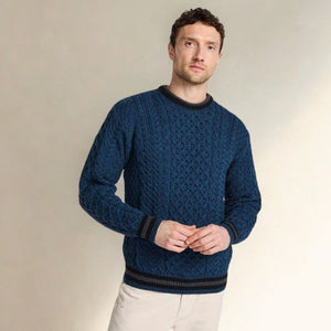 Men's Traditional Aran Crewneck Sweater Blue Creative Irish Gift