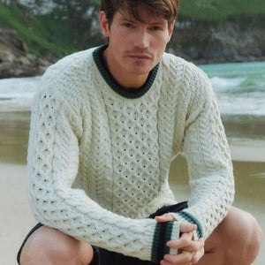 Men's Traditional Aran Crewneck Sweater White Creative Irish Gift