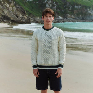 Men's Traditional Aran Crewneck Sweater White Lifestyle Creative Irish Gift