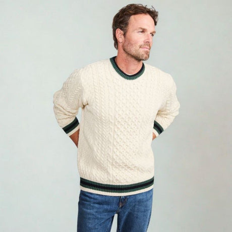 Men's Traditional Aran Crewneck Sweater White Creative Irish Gift