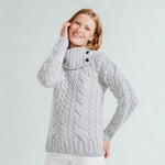 Merino Wool High Neck Sweater with Aran Patterns Grey Creative Irish Gift