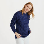 Ladies' SuperSoft Merino Irish Crew Neck Sweater Navy studio Creative Irish Gifts