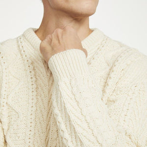  Men's Merino Wool Crew Neck Fisherman Sweater White Creative Irish Gifts
