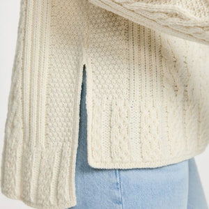 SuperSoft Merino Wool Aran Sweater with Side Slits White Creative Irish Gifts