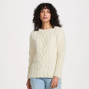 SuperSoft Merino Wool Aran Sweater with Side Slits White Creative Irish Gifts
