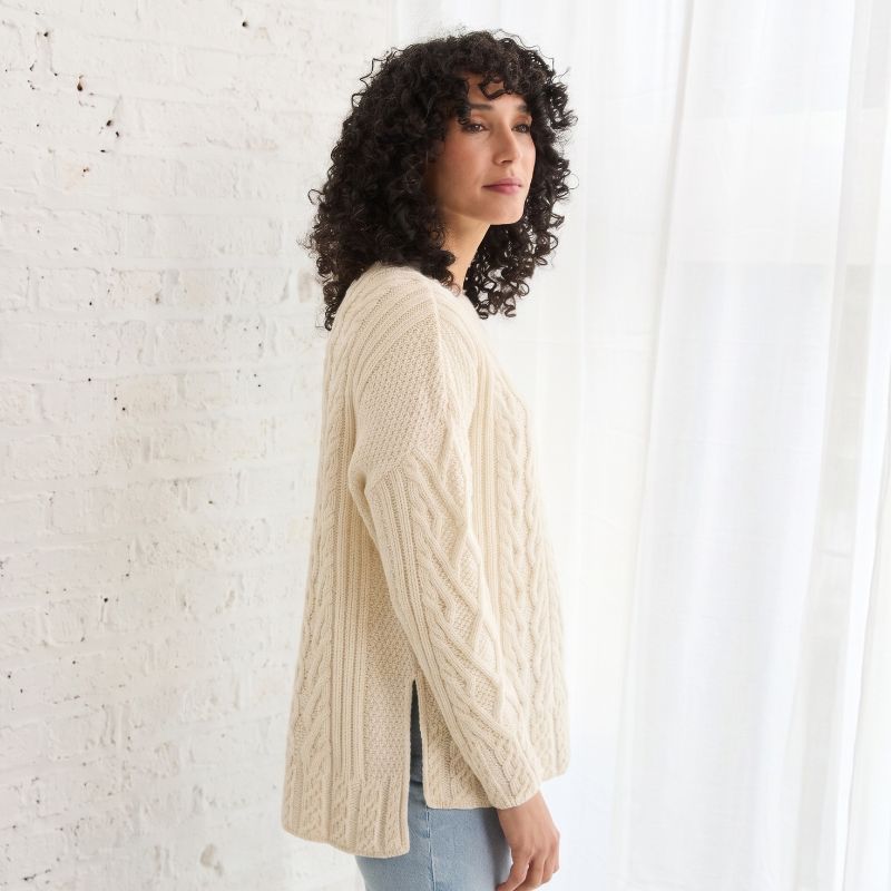 SuperSoft Merino Wool Aran Sweater with Side Slits White Creative Irish Gifts