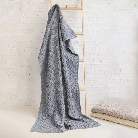 B329385-ONE SuperSoft Merino Honeycomb Aran Knit Throw, Gray Creative Irish gift