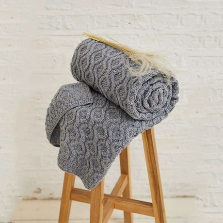 B329385-ONE SuperSoft Merino Honeycomb Aran Knit Throw, Gray Creative Irish gift