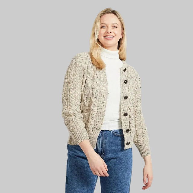 Women's Traditonal Aran Knitted Wool Cardigan Creative Irish Gift