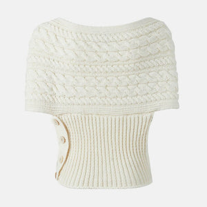  Aran Cable Merino Wool Wrap with Buttons White studio Creative Irish Gift