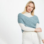  Aran Cable Merino Wool Wrap with Buttons Misty Blue Creative Irish Gift