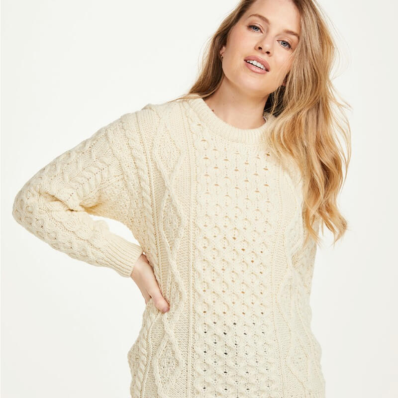 Ladies Aran Crew Neck Fisherman Sweater