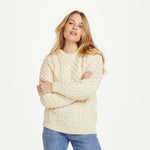 Ladies Aran Crew Neck Fisherman Sweater